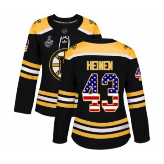 Women's Boston Bruins #43 Danton Heinen Authentic Black USA Flag Fashion 2019 Stanley Cup Final Bound Hockey Jersey - Ujersey