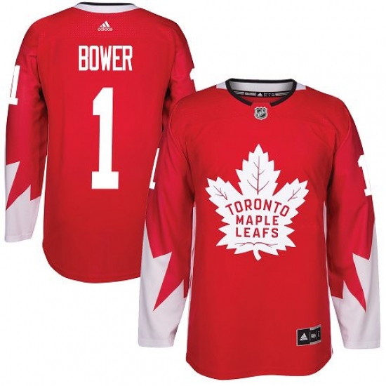 Youth Adidas Toronto Maple Leafs #1 Johnny Bower Authentic Red Alternate NHL Jersey - Ujersey