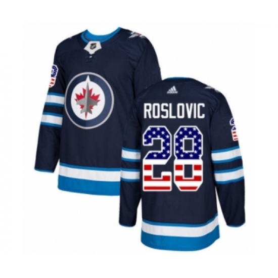 Men's Adidas Winnipeg Jets #28 Jack Roslovic Authentic Navy Blue USA Flag Fashion NHL Jersey - Ujersey
