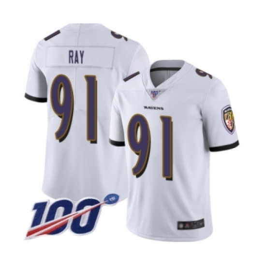 Men's Baltimore Ravens #91 Shane Ray White Vapor Untouchable Limited Player 100th Season Football Jersey - Ujersey