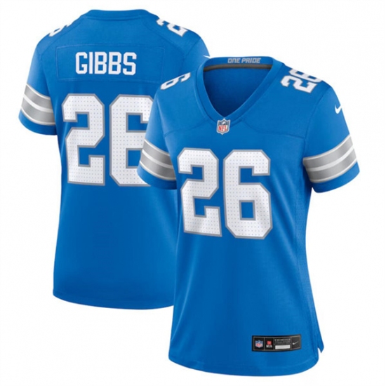 Women's Detroit Lions #26 Jahmyr Gibbs Blue Stitched Jersey(Run Smaller) - Ujersey