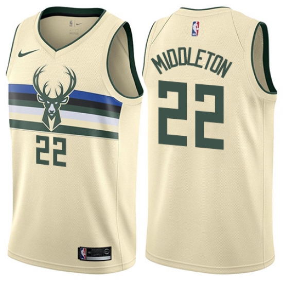 Men's Nike Milwaukee Bucks #22 Khris Middleton Swingman Cream NBA Jersey - City Edition - Ujersey