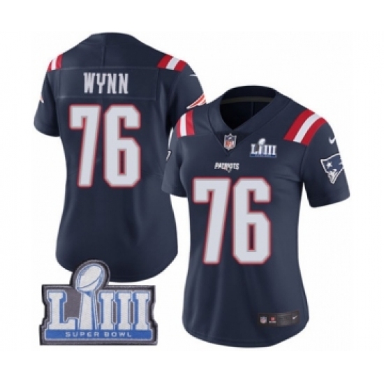Women's Nike New England Patriots #76 Isaiah Wynn Limited Navy Blue Rush Vapor Untouchable Super Bowl LIII Bound NFL Jersey - Ujersey