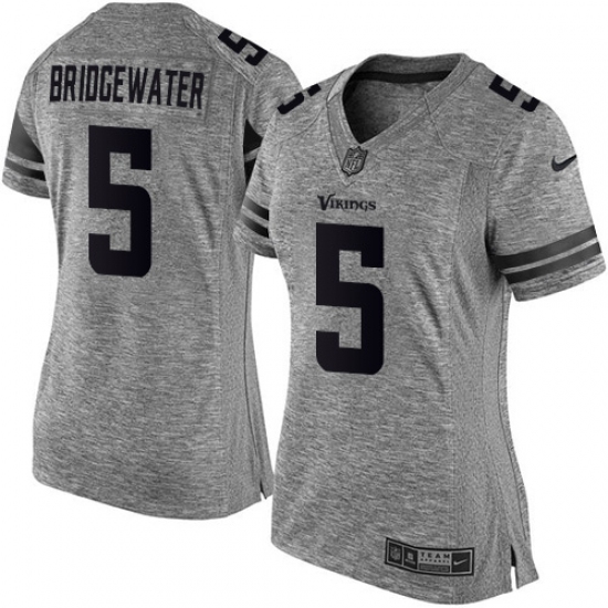 Women's Nike Minnesota Vikings #5 Teddy Bridgewater Limited Gray Gridiron NFL Jersey - Ujersey