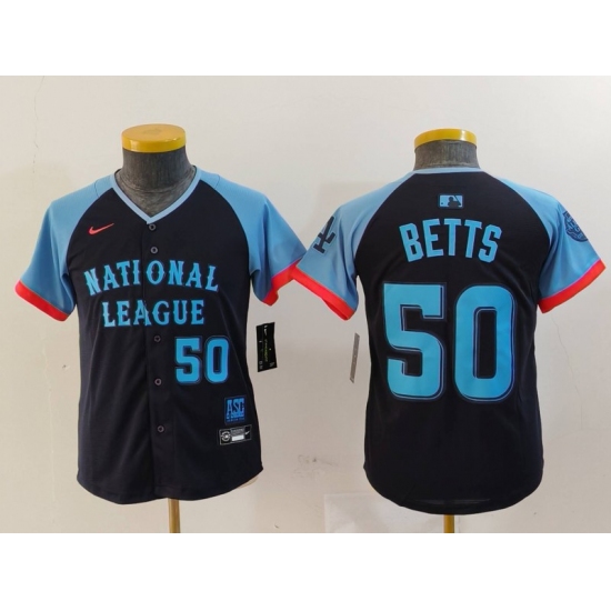 Youth Los Angeles Dodgers #50 Mookie Betts Number Navy 2024 All Star Limited Stitched Jersey - Ujersey