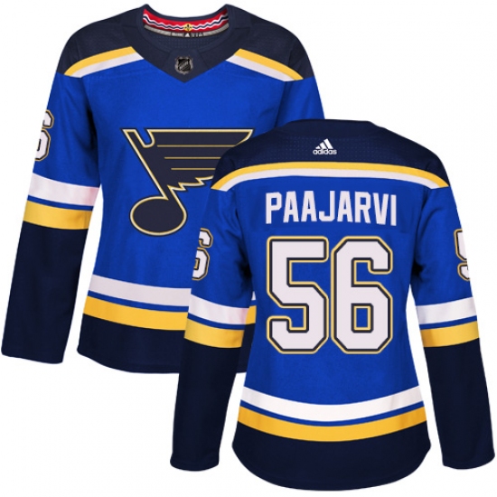 Women's Adidas St. Louis Blues #56 Magnus Paajarvi Authentic Royal Blue Home NHL Jersey - Ujersey