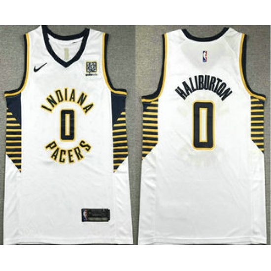 Men's Indiana Pacers #0 Tyrese Haliburton White Association Edition Sponsor Stitched Jersey - Ujersey