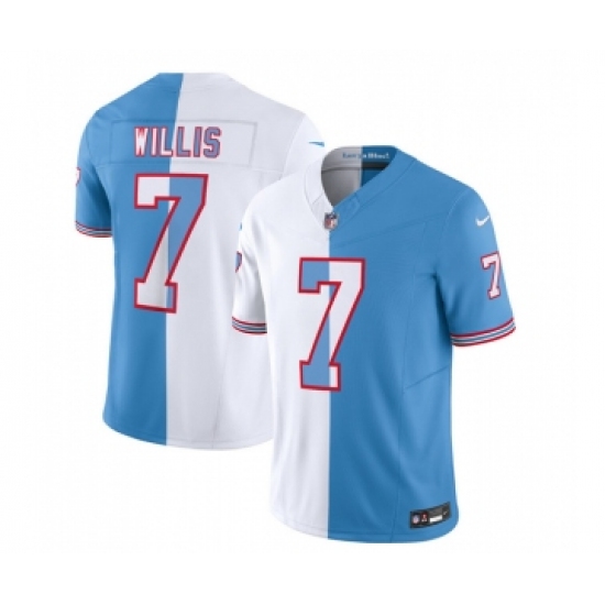 Men's Nike Tennessee Titans #7 Malik Willis White Blue 2023 F.U.S.E. Split Vapor Limited Throwback Football Stitched Jersey - Ujersey