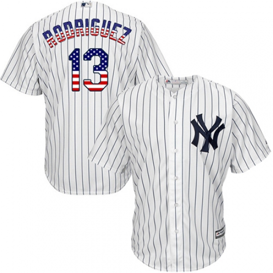 Men's Majestic New York Yankees #13 Alex Rodriguez Replica White USA Flag Fashion MLB Jersey - Ujersey