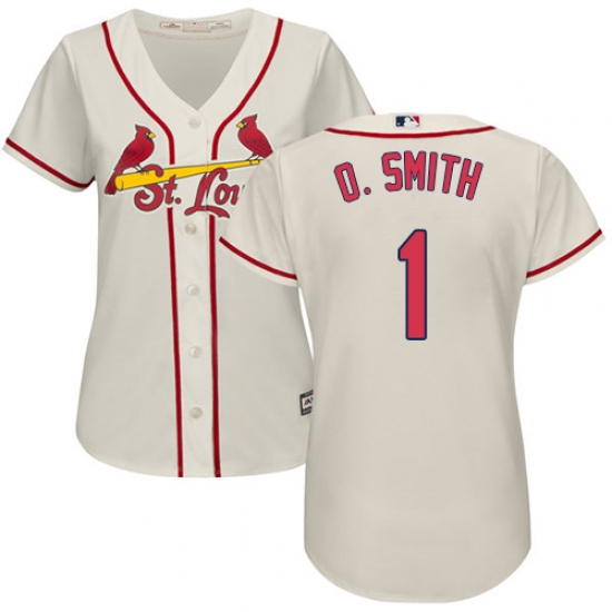 Women's Majestic St. Louis Cardinals #1 Ozzie Smith Authentic Cream Alternate Cool Base MLB Jersey - Ujersey