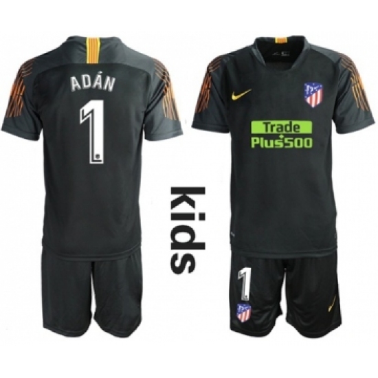 Atletico Madrid #1 Adan Black Goalkeeper Kid Soccer Club Jersey