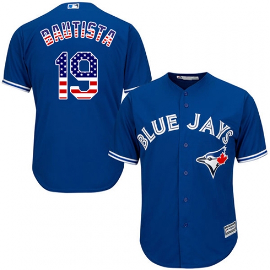 Men's Majestic Toronto Blue Jays #19 Jose Bautista Authentic Royal Blue USA Flag Fashion MLB Jersey - Ujersey