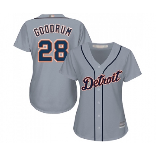 Women's Detroit Tigers #28 Niko Goodrum Replica Grey Road Cool Base Baseball Jersey - Ujersey