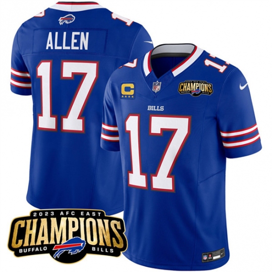 Men's Buffalo Bills #17 Josh Allen Blue 2023 F.U.S.E. AFC East Champions With 4-star C Football Stitched Jersey - Ujersey