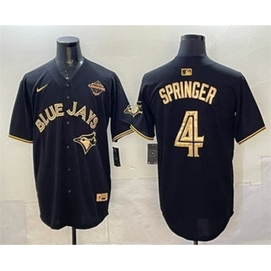 Men's Toronto Blue Jays #4 George Springer Black Gold 2025 American League Champions Limited Stitched Jersey - Ujersey