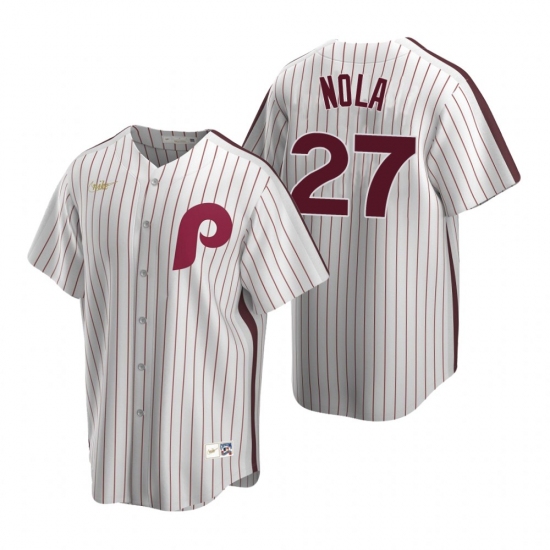Men's Nike Philadelphia Phillies #27 Aaron Nola White Cooperstown Collection Home Stitched Baseball Jersey - Ujersey