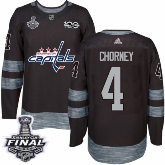 Men's Adidas Washington Capitals #4 Taylor Chorney Authentic Black 1917-2017 100th Anniversary 2018 Stanley Cup Final NHL Jersey - Ujersey