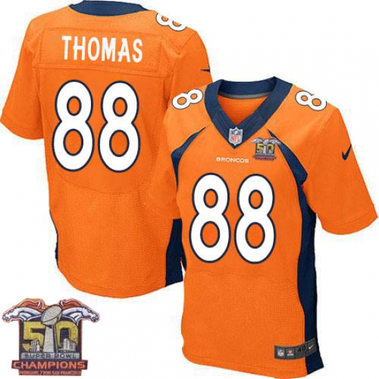 Men's Nike Denver Broncos #88 Demaryius Thomas Elite Orange Team Color Super Bowl 50 Champions NFL Jersey - Ujersey