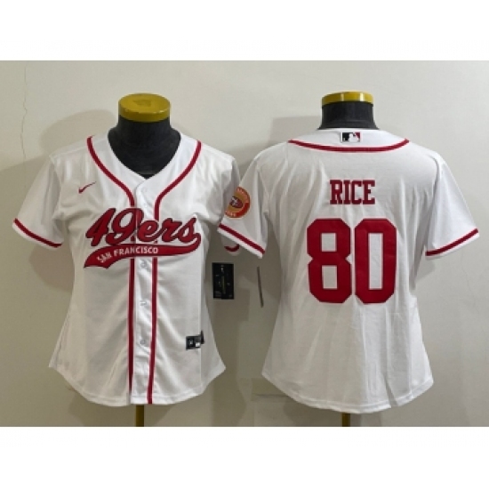 Women's San Francisco 49ers #80 Jerry Rice White With Patch Cool Base Stitched Baseball Jersey - Ujersey
