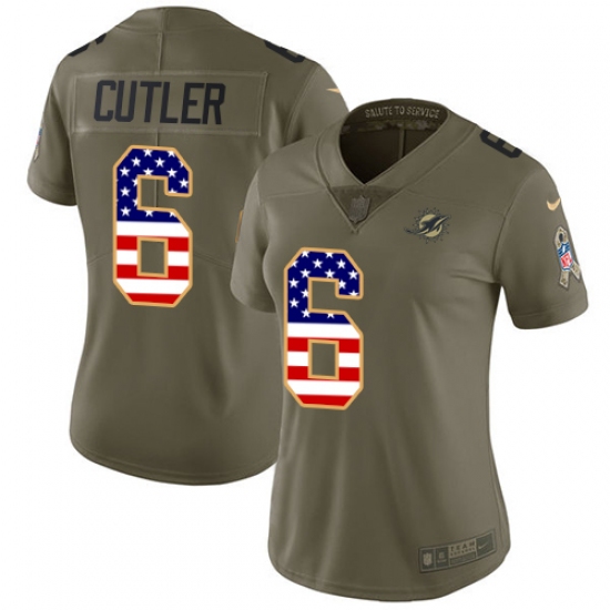 Women's Nike Miami Dolphins #6 Jay Cutler Limited Olive/USA Flag 2017 Salute to Service NFL Jersey - Ujersey