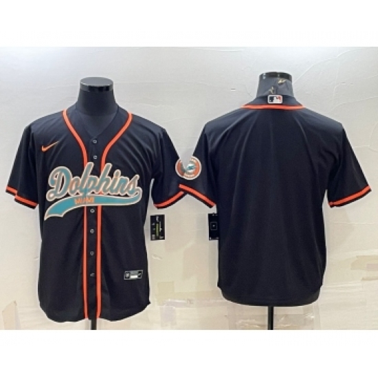 Men's Miami Dolphins Blank Black With Patch Cool Base Stitched Baseball Jersey - Ujersey