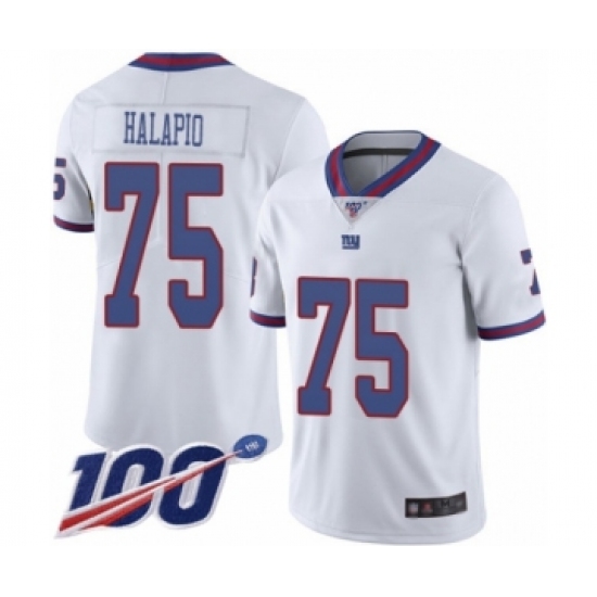Men's New York Giants #75 Jon Halapio Limited White Rush Vapor Untouchable 100th Season Football Jersey - Ujersey