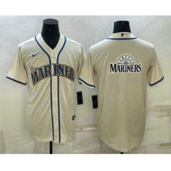 Men's Seattle Mariners Big Logo Cream Stitched MLB Cool Base Nike Jersey - Ujersey