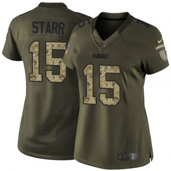 Women's Nike Green Bay Packers #15 Bart Starr Elite Green Salute to Service NFL Jersey - Ujersey