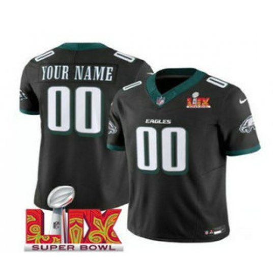 Men's Philadelphia Eagles Customized Black 2025 Super Bowl LIX FUSE Vapor Limited Jersey