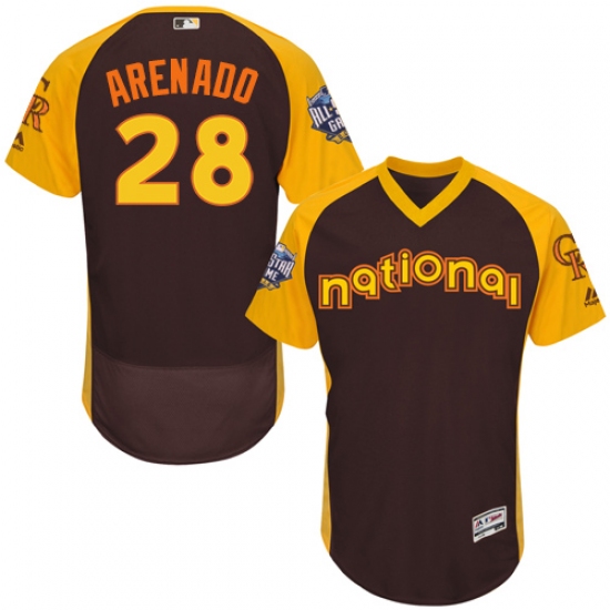 Men's Majestic Colorado Rockies #28 Nolan Arenado Brown 2016 All-Star National League BP Authentic Collection Flex Base MLB Jersey - Ujersey