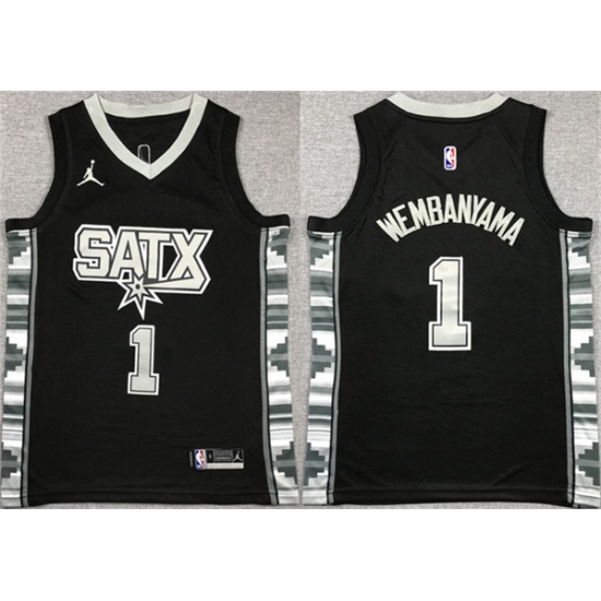 Men's San Antonio Spurs #1 Victor Wembanyama Black Statement Edition Stitched Jersey - Ujersey