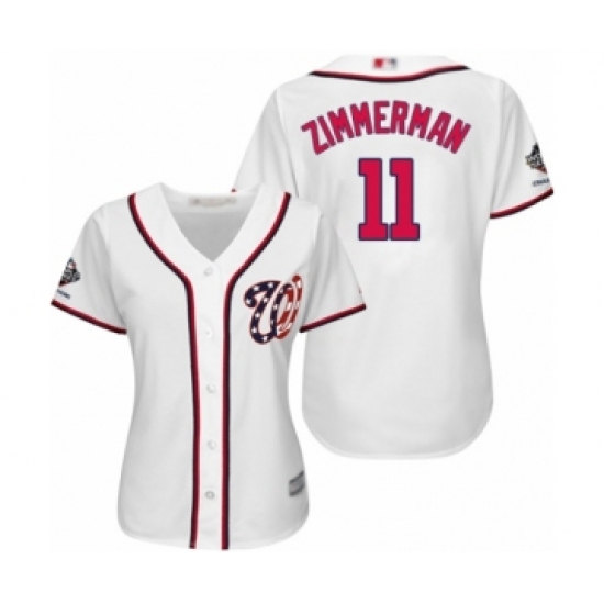 Women's Washington Nationals #11 Ryan Zimmerman Authentic White Home Cool Base 2019 World Series Champions Baseball Jersey - Ujersey