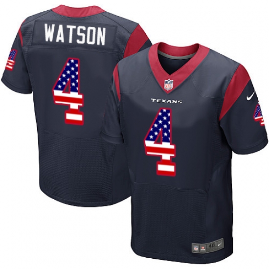Men's Nike Houston Texans #4 Deshaun Watson Elite Navy Blue Home USA Flag Fashion NFL Jersey - ujerseystore