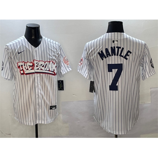 Men's New York Yankees #7 Mickey Mantle White Bronx Graffiti Vapor Limited Stitched Baseball Jersey - Ujersey