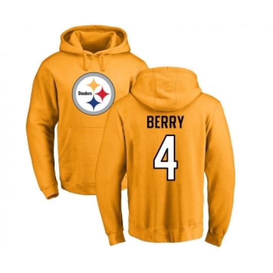 Football Pittsburgh Steelers #4 Jordan Berry Gold Name & Number Logo Pullover Hoodie - Ujersey NHL