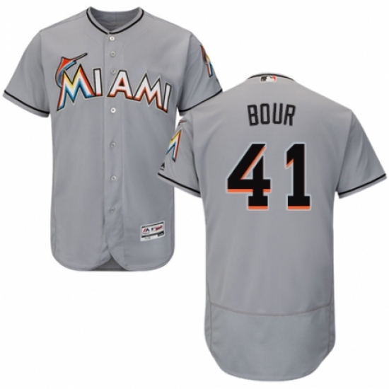 Men's Majestic Miami Marlins #41 Justin Bour Grey Road Flex Base Authentic Collection MLB Jersey - Ujersey