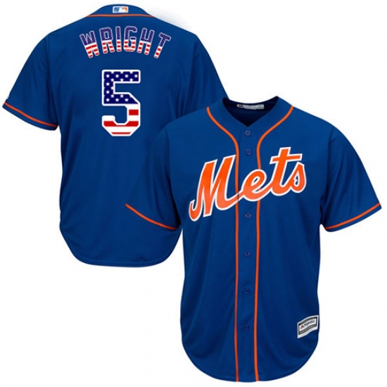 Men's Majestic New York Mets #5 David Wright Authentic Royal Blue USA Flag Fashion MLB Jersey - Ujersey