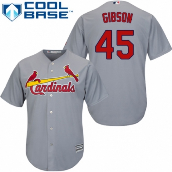 Men's Majestic St. Louis Cardinals #45 Bob Gibson Replica Grey Road Cool Base MLB Jersey - Ujersey