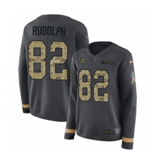 Women's Nike Minnesota Vikings #82 Kyle Rudolph Limited Black Salute to Service Therma Long Sleeve NFL Jersey - Ujersey