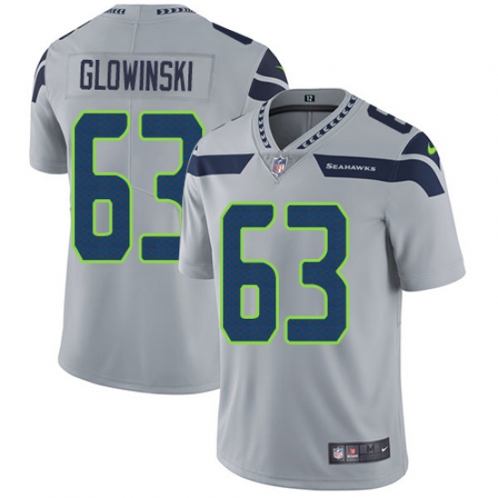 Men's Nike Seattle Seahawks #63 Mark Glowinski Grey Alternate Vapor Untouchable Limited Player NFL Jersey - Ujersey