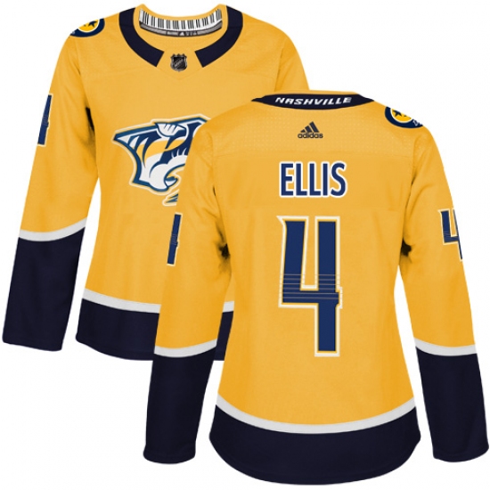 Women's Adidas Nashville Predators #4 Ryan Ellis Authentic Gold Home NHL Jersey - Ujersey