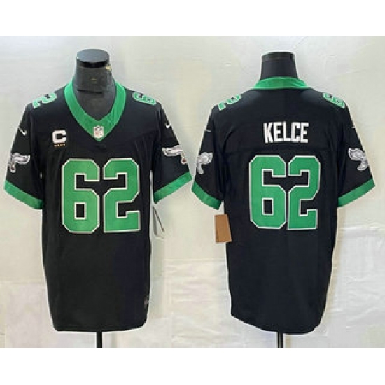 Men's Philadelphia Eagles #62 Jason Kelce Black C 2023 FUSE Vapor Limited Throwback Stitched Jersey - Ujersey