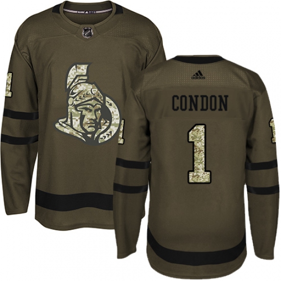 Men's Adidas Ottawa Senators #1 Mike Condon Authentic Green Salute to Service NHL Jersey - Ujersey