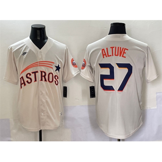Men's Houston Astros #27 Jose Altuve Cream Throwback Cooperstown Collection Limited Stitched Baseball Jersey - Ujersey
