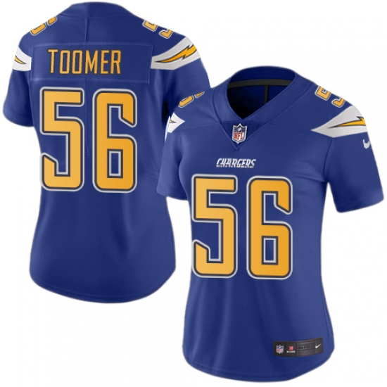 Women's Nike Los Angeles Chargers #56 Korey Toomer Limited Electric Blue Rush Vapor Untouchable NFL Jersey - Ujersey