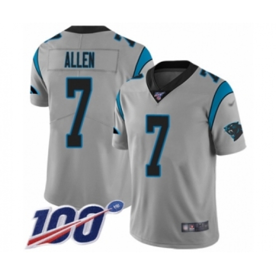 Youth Carolina Panthers #7 Kyle Allen Silver Inverted Legend Limited 100th Season Football Jersey - Ujersey