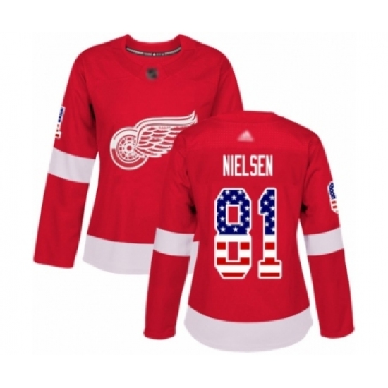Women's Detroit Red Wings #81 Frans Nielsen Authentic Red USA Flag Fashion Hockey Jersey - Ujersey
