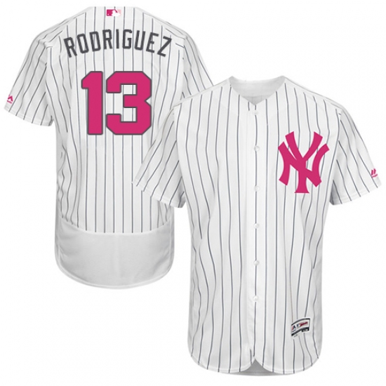 Men's Majestic New York Yankees #13 Alex Rodriguez Authentic White 2016 Mother's Day Fashion Flex Base MLB Jersey - Ujersey