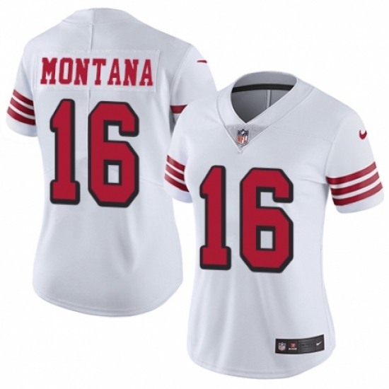 Women's Nike San Francisco 49ers #16 Joe Montana Limited White Rush Vapor Untouchable NFL Jersey - Ujersey
