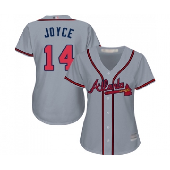 Women's Atlanta Braves #14 Matt Joyce Replica Grey Road Cool Base Baseball Jersey - Ujersey
